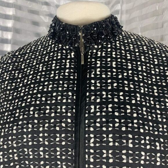 Chicos Black/White Tweed Beaded Collar Zip Up Jacket - Picture 2 of 7